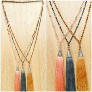 bronze silver caps necklace tassels mix beads handmade free shipping pack